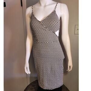 H&M Black White Geometric Cut-Out Bodycon Dress S Sexy Night Out Clubwear Slinky